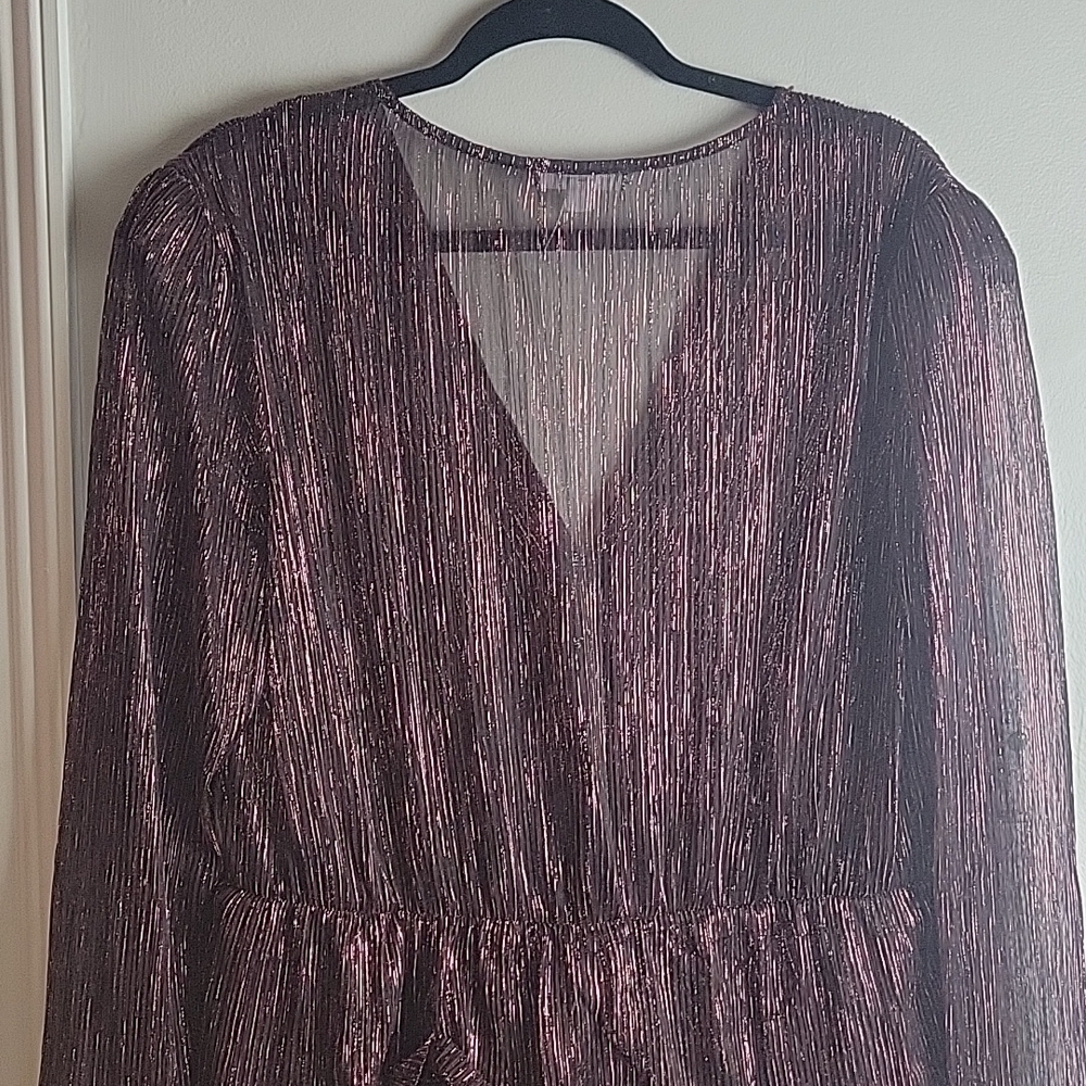 Socialite Metallic Long Sleeve Tiered Mini Dress-Size XL - Picture 12 of 16